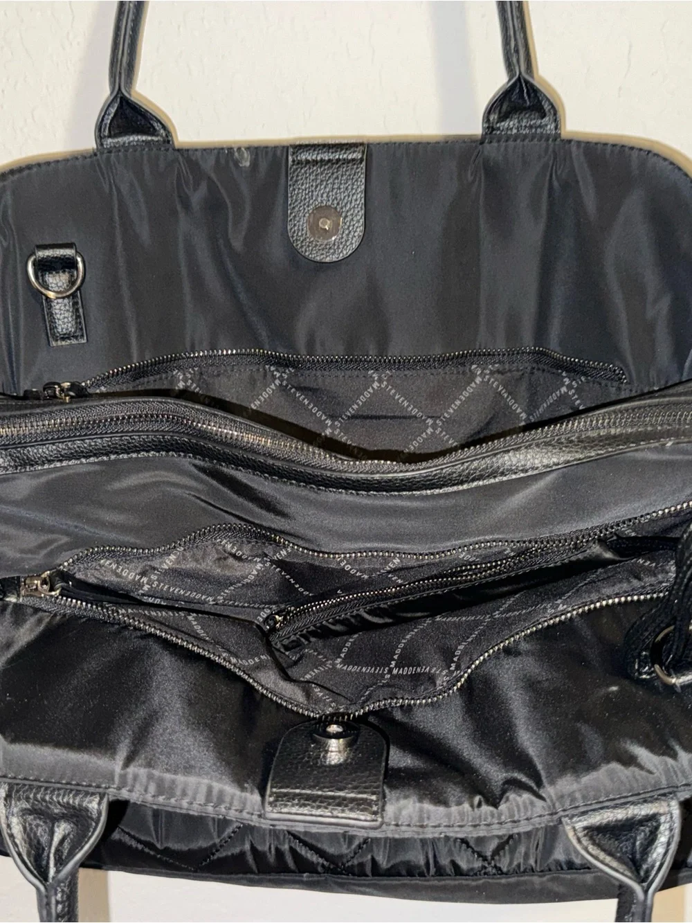 Steve Madden Black Quilted Nylon Laptop Tote Work Bag Travel Shoulder Bag